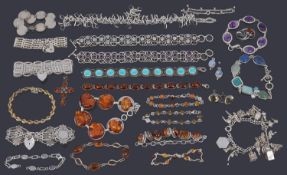 A large collection of silver, gemstone and amber jewellery