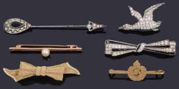 A Royal Engineers sweetheart pin and other gold and silver brooches