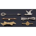 A Royal Engineers sweetheart pin and other gold and silver brooches