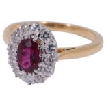 An attractive 18ct gold ruby and diamond cluster ring
