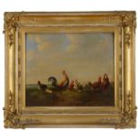Early 19th c. Flemish school 'Cockerel and hens in a landscape' a pair, oil on panel
