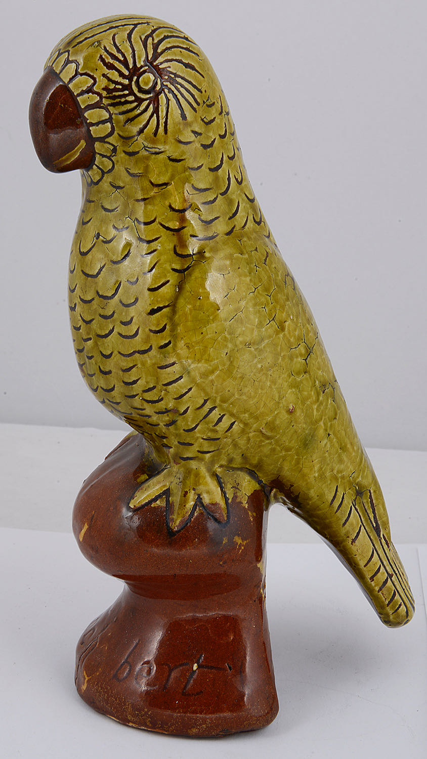 A Welsh Ewenny pottery glazed earthenware figure of a parrot - Image 2 of 2