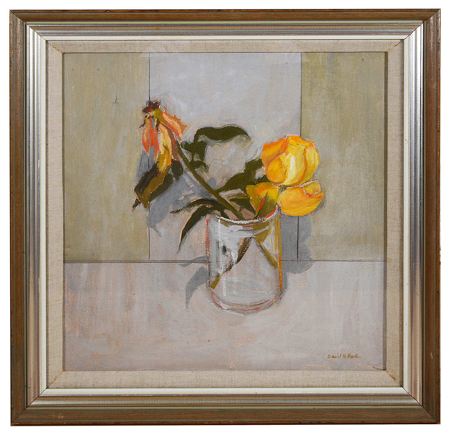 David Mcleod Martin RSW RGI (Scot. b.1922) Study of yellow roses in a vase', oil board, signed