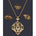 An attractive Indian gold emerald and seed pearl suite