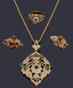 An attractive Indian gold emerald and seed pearl suite