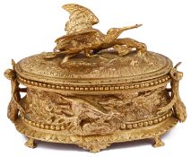 A late 19th French Napoleon III animalier bronze jewellery casket