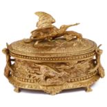 A late 19th French Napoleon III animalier bronze jewellery casket