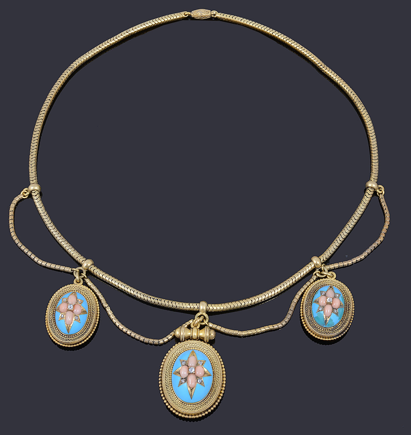 An exquisite mid-Victorian gold, diamond, coral and blue enamel suite, circa 1860s - Image 6 of 7