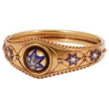 A beautiful Victorian gold, enamel and diamond hinge bangle