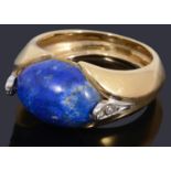 A gold lapis lazuli and diamond ring