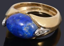 A gold lapis lazuli and diamond ring