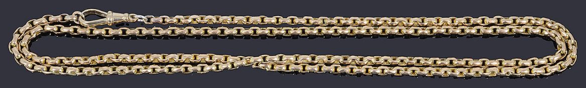 A gold single row facetted belcher link watch chain