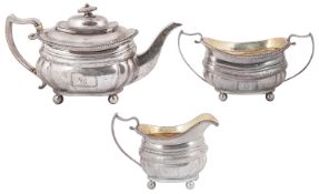 A George III silver three piece tea service