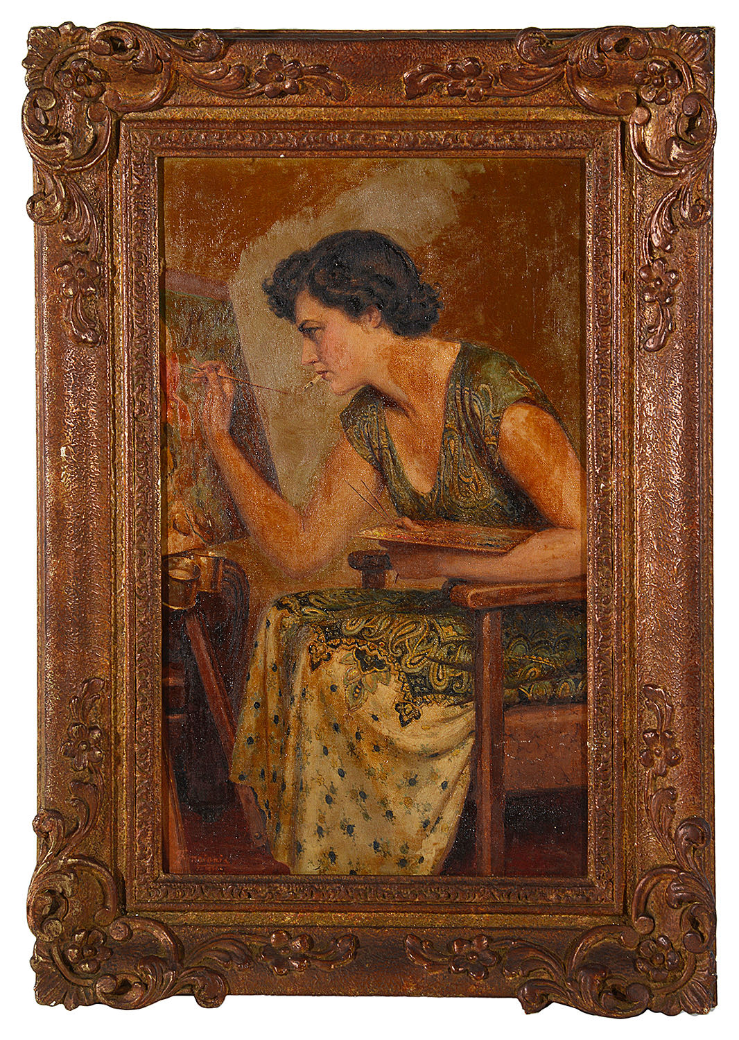 Fortunino Matania RI (1881-1963) Italian 'Beryl at her easel' oil on canvas, signed