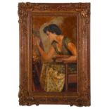 Fortunino Matania RI (1881-1963) Italian 'Beryl at her easel' oil on canvas, signed