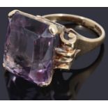 A large 9ct gold mounted amethyst set dress ring
