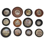 A collection of twelve 19th century Prattware pot lids