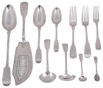 A George IV silver fiddle pattern part canteen of flatware