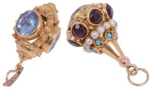 Two gold gemstone fobs