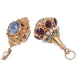 Two gold gemstone fobs