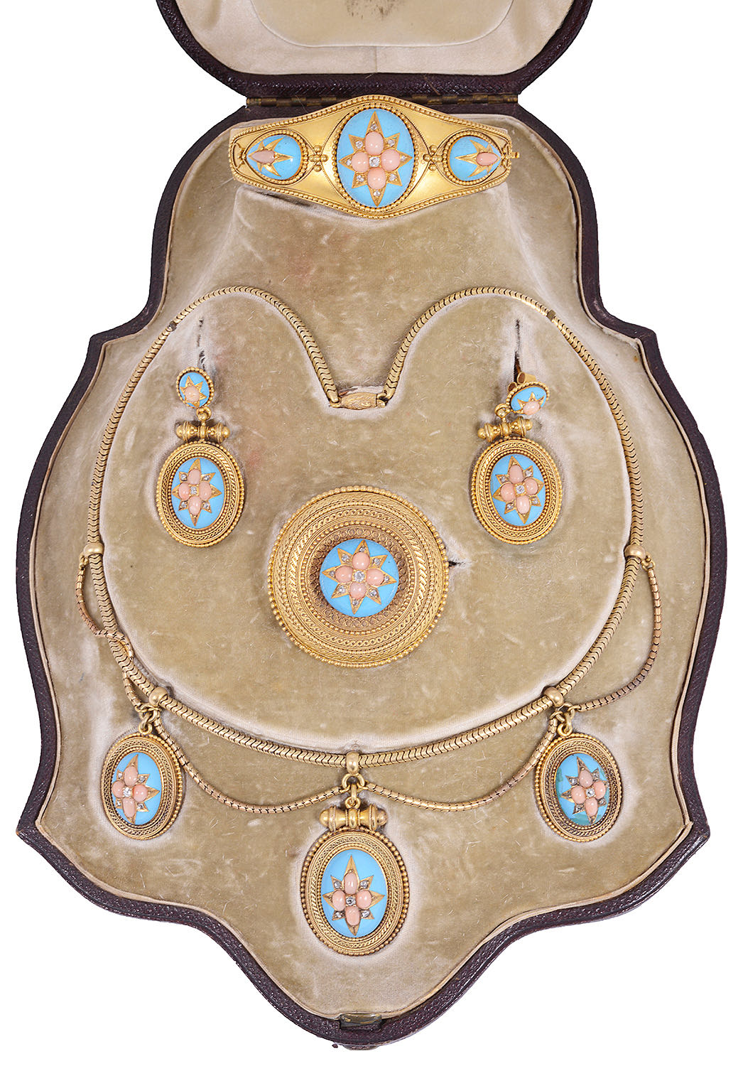 An exquisite mid-Victorian gold, diamond, coral and blue enamel suite, circa 1860s - Image 2 of 7