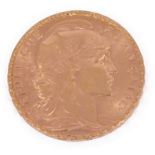 A French gold rooster 20 franc coin dated 1909