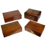 A Victorian burr walnut sewing box, a 19th c. mahogany writing slope and two other boxes