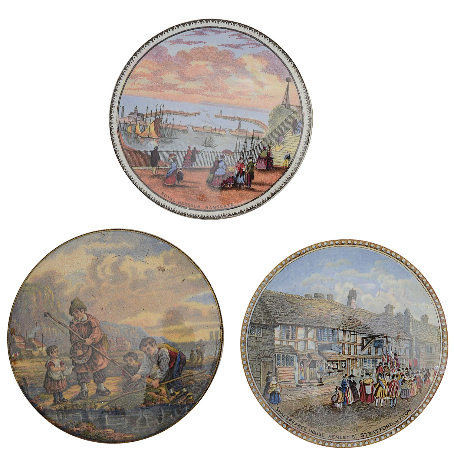 A large collection of 19th century Prattware and other pot lids - Image 6 of 8