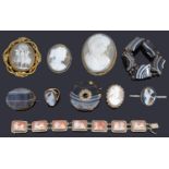 A collection of interesting cameo and banded agate jewellery