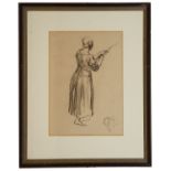 Attributed William Dennis Dring (1904-1990) 'Lady fisherman' charcoal drawing of a figure standing