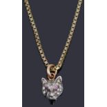 A diamond and ruby set fox head charm/pendant on chain