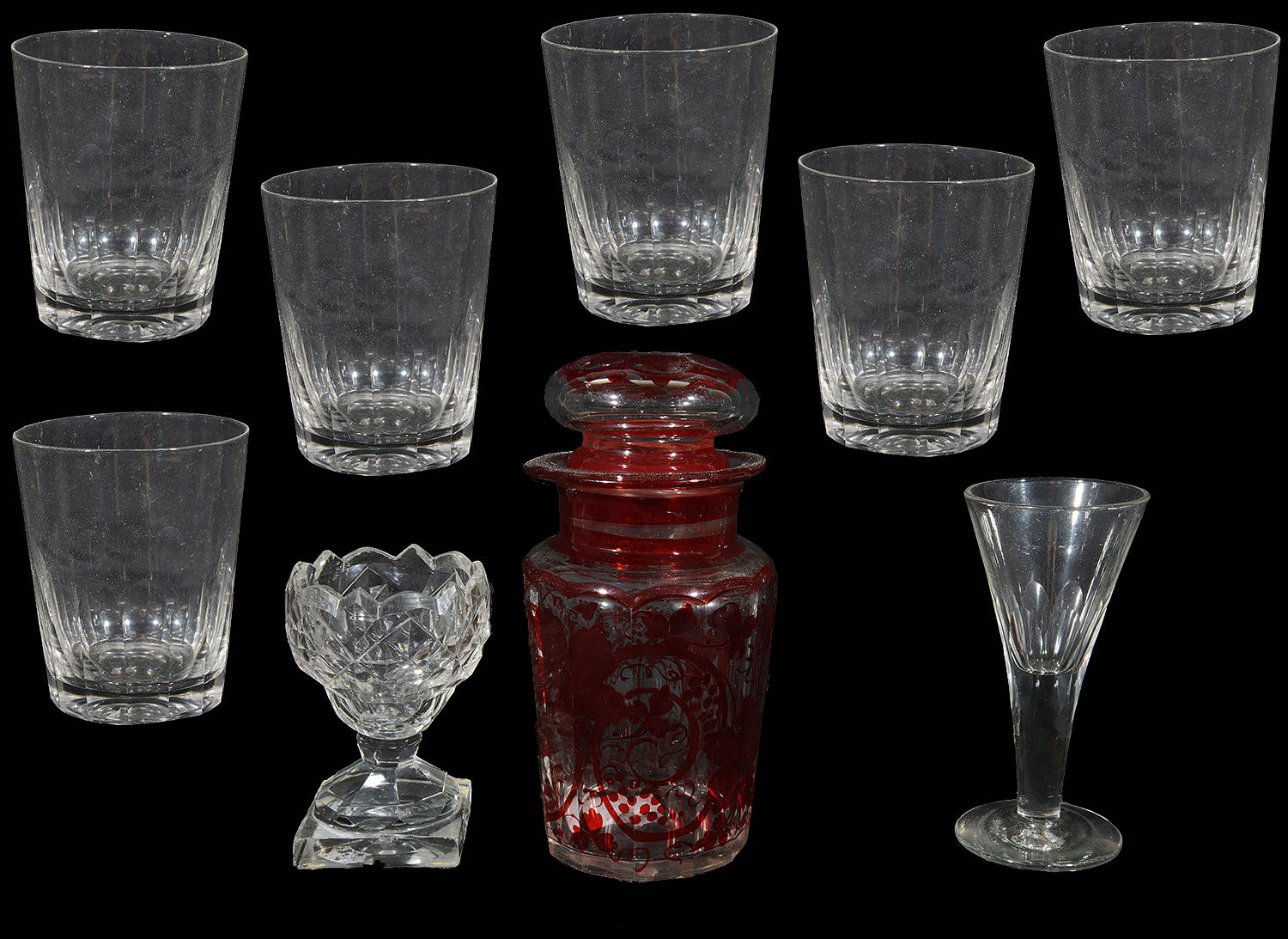 A set of six 19th c. cut crystal tumblers and other 19th c. glass