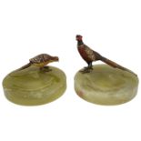 A pair of early 20th c. Austrian cold painted bronze and green onyx circular ashtrays