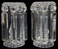 A pair of Victorian clear cut glass lustre vases