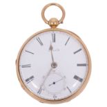 A Victorian 18ct gold open faced key wound pocket watch signed Arnold