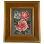 James Noble (Brit. 1919-1989) 'Study of two pink roses', oil on board, signed