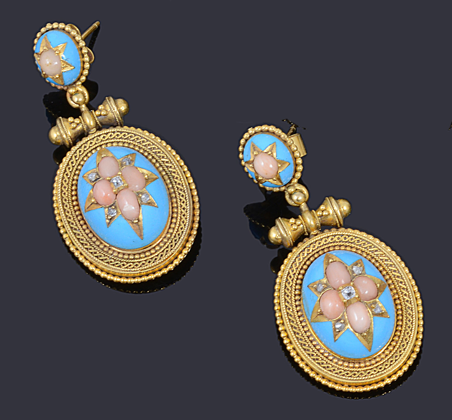 An exquisite mid-Victorian gold, diamond, coral and blue enamel suite, circa 1860s - Image 5 of 7