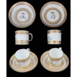 Four late 18th c. A.M. Leboeuf Paris porcelain coffee cans and saucers