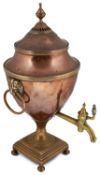 A George III copper and brass tea urn