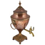 A George III copper and brass tea urn