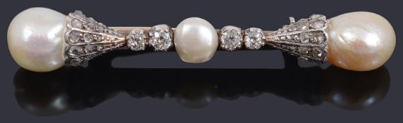 A beautiful Edwardian natural pearl and diamond set brooch