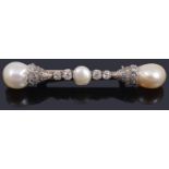 A beautiful Edwardian natural pearl and diamond set brooch