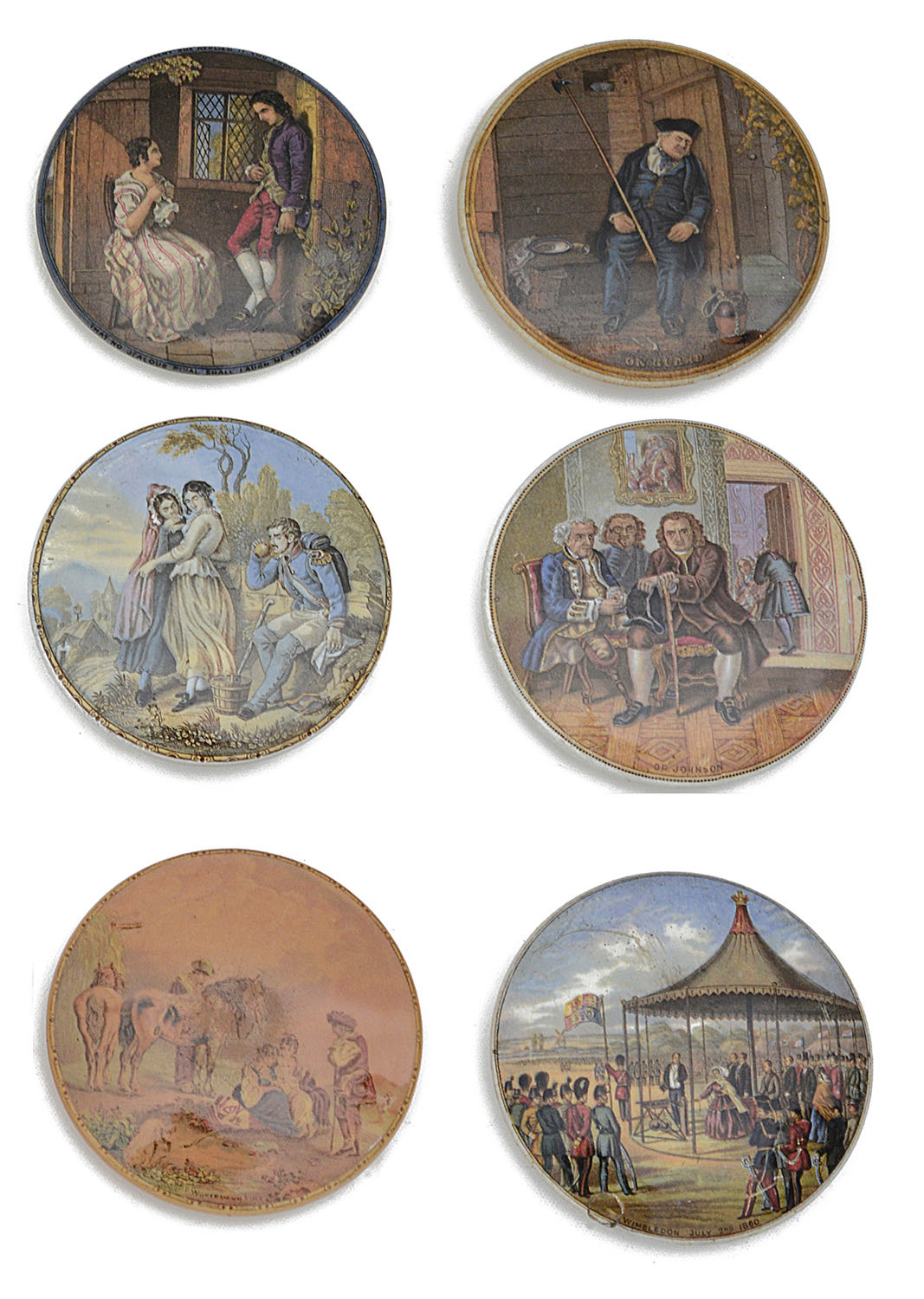 A large collection of 19th century Prattware and other pot lids - Image 7 of 8