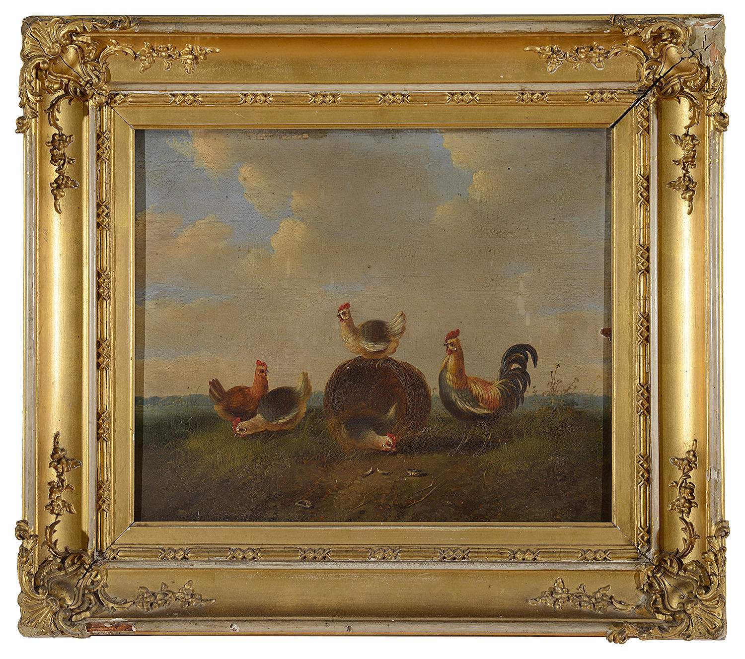 Early 19th c. Flemish school 'Cockerel and hens in a landscape' a pair, oil on panel - Image 2 of 2