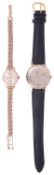 A ladies 9ct gold Rotary mechanical bracelet watch and a gentleman's 9ct gold Marvin strap watch