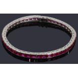 A white gold synthetic ruby line bracelet