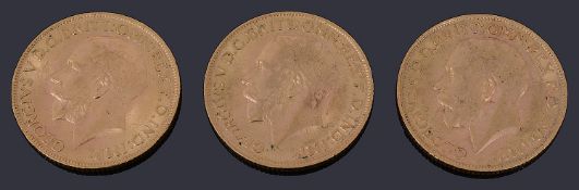 Three George V full sovereigns