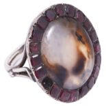 A rare Georgian agate and garnet mourning ring