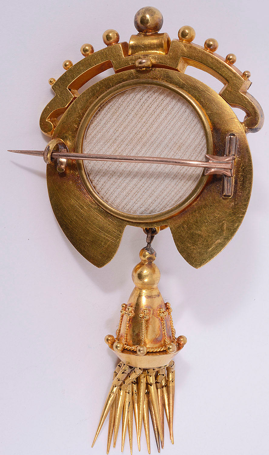 A Victorian gold green stone and seed pearl shield brooch, c.1860 - Image 2 of 2