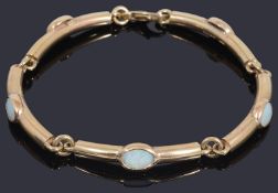 A 9ct gold opal set bar link bracelet